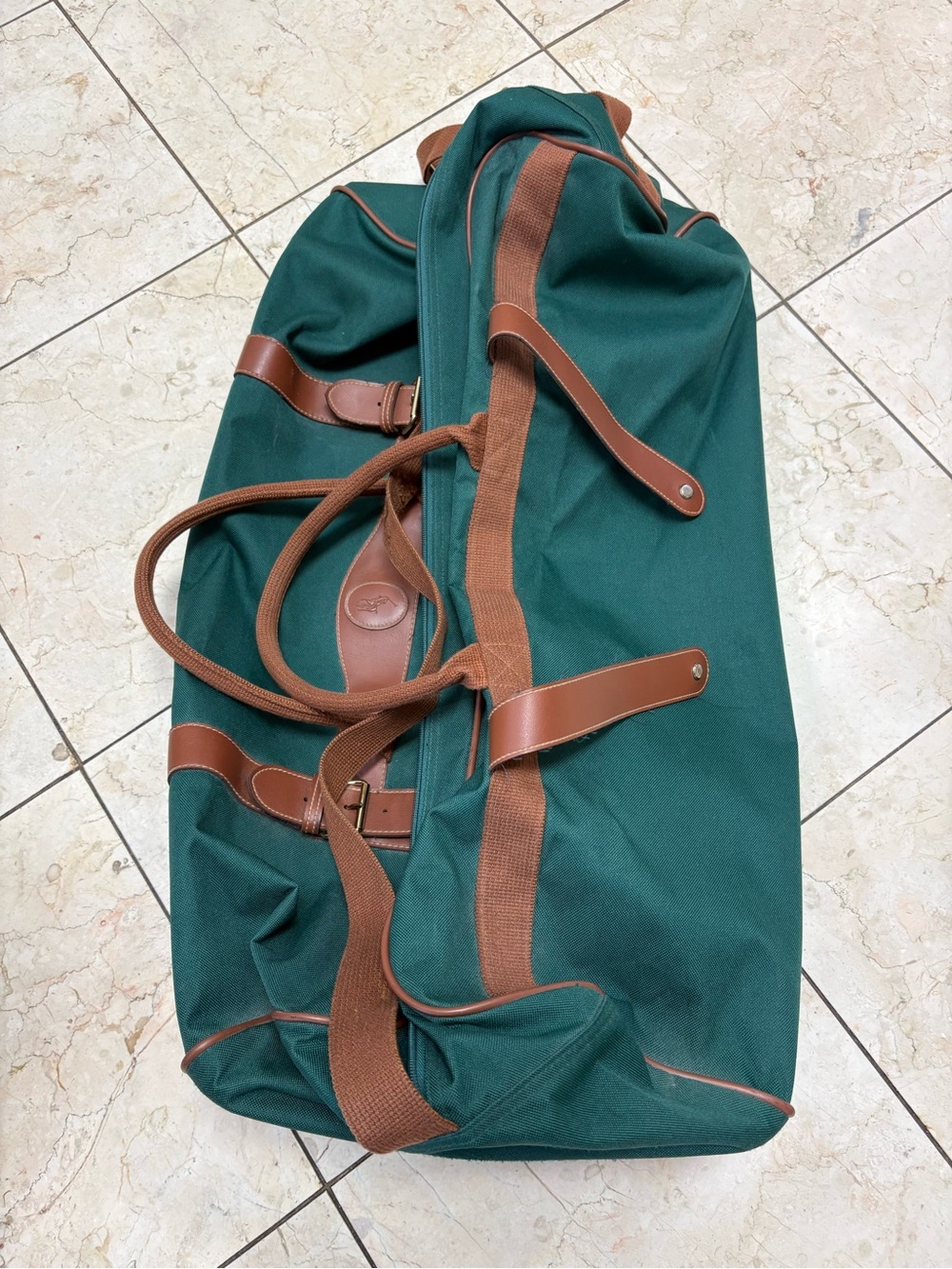 Ralph Lauren Polo Sport Green Canvas Weekender Duffel Bag with Brown Trim